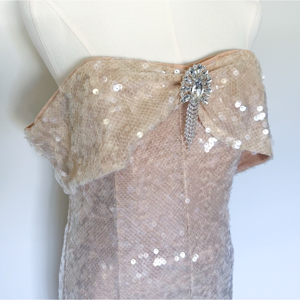 Self-Portrait Gold Sequin Off Shoulder Midi Dress Size 6 NWT Formal Party - Picture 3 of 11